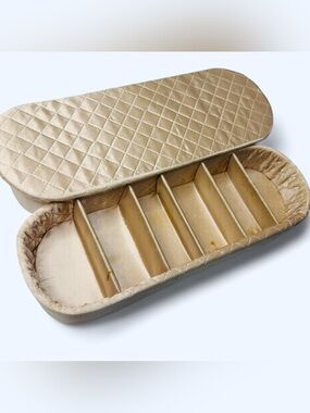 Vintage MCM 1950s Pink Gold Satin Quilted Vanity Storage Box & Glove Box, Pair